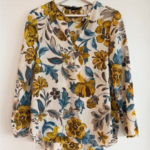 Zara Floral Print Women's Top XS mustard blue